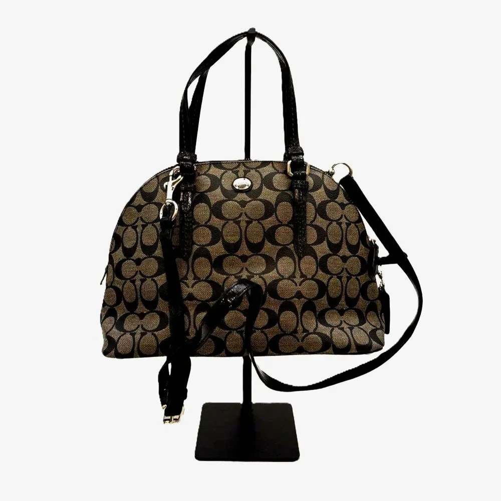 Coach Peyton Signature Cora Domed Satchel bag Black Coated Canvas F24606 2013